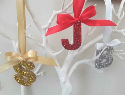Hanging Glitter Resin Initial, Initial Tree Decoration, Letter Tree Decoration, Personalised Christmas Tree Decoration