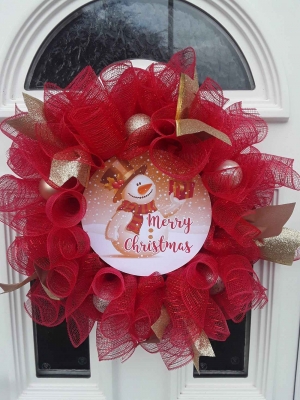 PERSONALISED Red & Gold Christmas Wreath, Christmas Wall Decor, Christmas Door Wreath