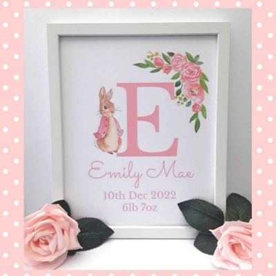 Personalised New Baby Frame,New Baby Gift, Flopsy Bunny Print,Flopsy Bunny Frame ðŸ‡