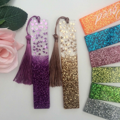 Personalised glitter butterfly resin bookmark