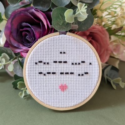 "I Love You" Morse code cross-stitch