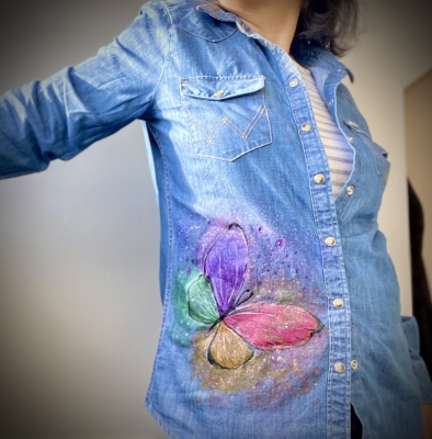 Hand painted Denim Shirt. One of kind 