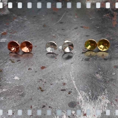 Lunar copper or brass stud earrings