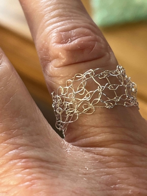 Sterling silver wire knitted handmade ring