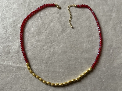 handmade-item handmade-gifts Red glass and gold beaded iridescent shine necklace gift 