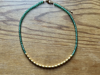 Two tone gold and green beaded necklace for her birthday gift