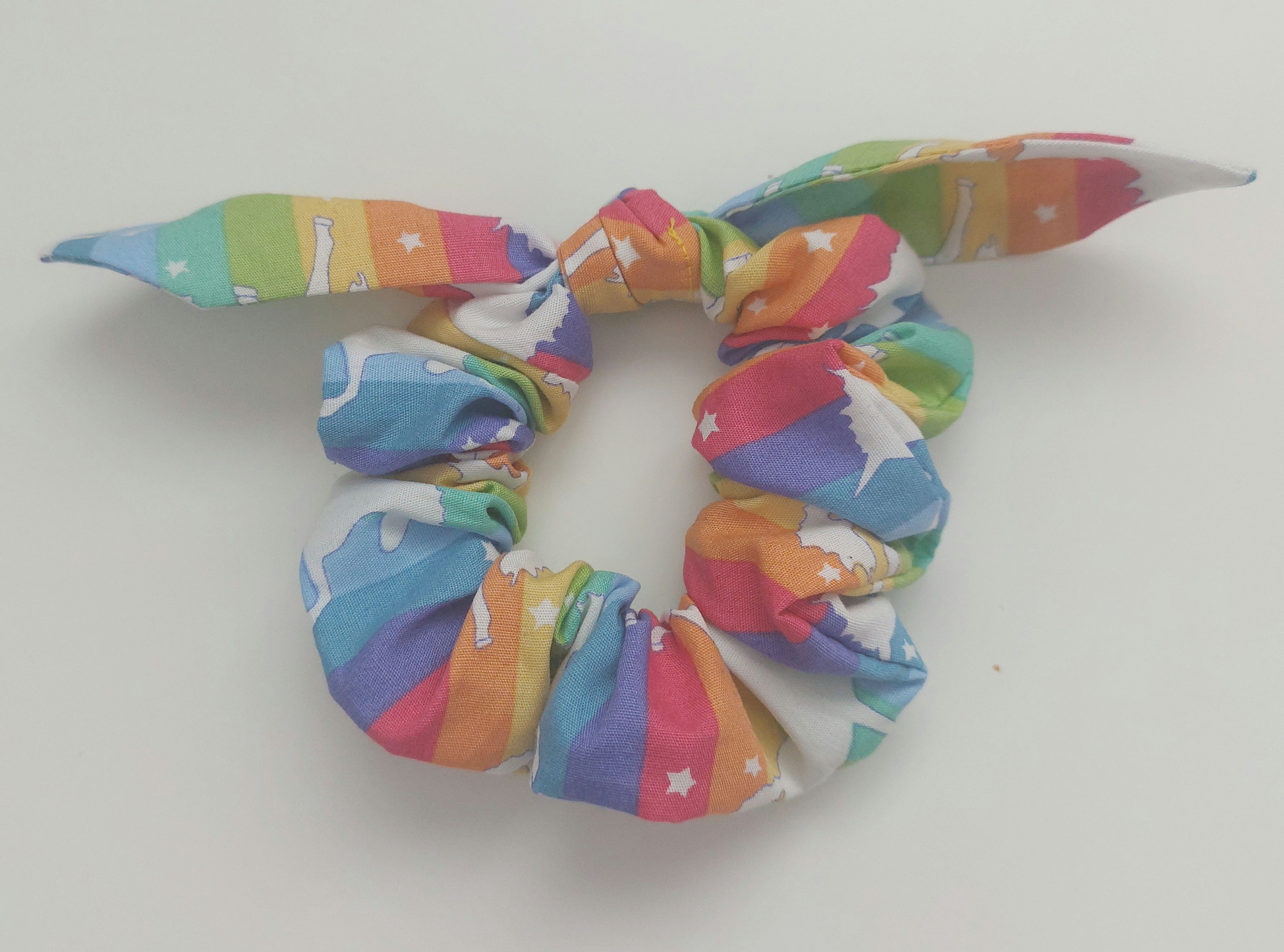 Rainbow Unicorn Bow Scrunchie for Children, Thinner Hair or Half Ponytails in Cotton