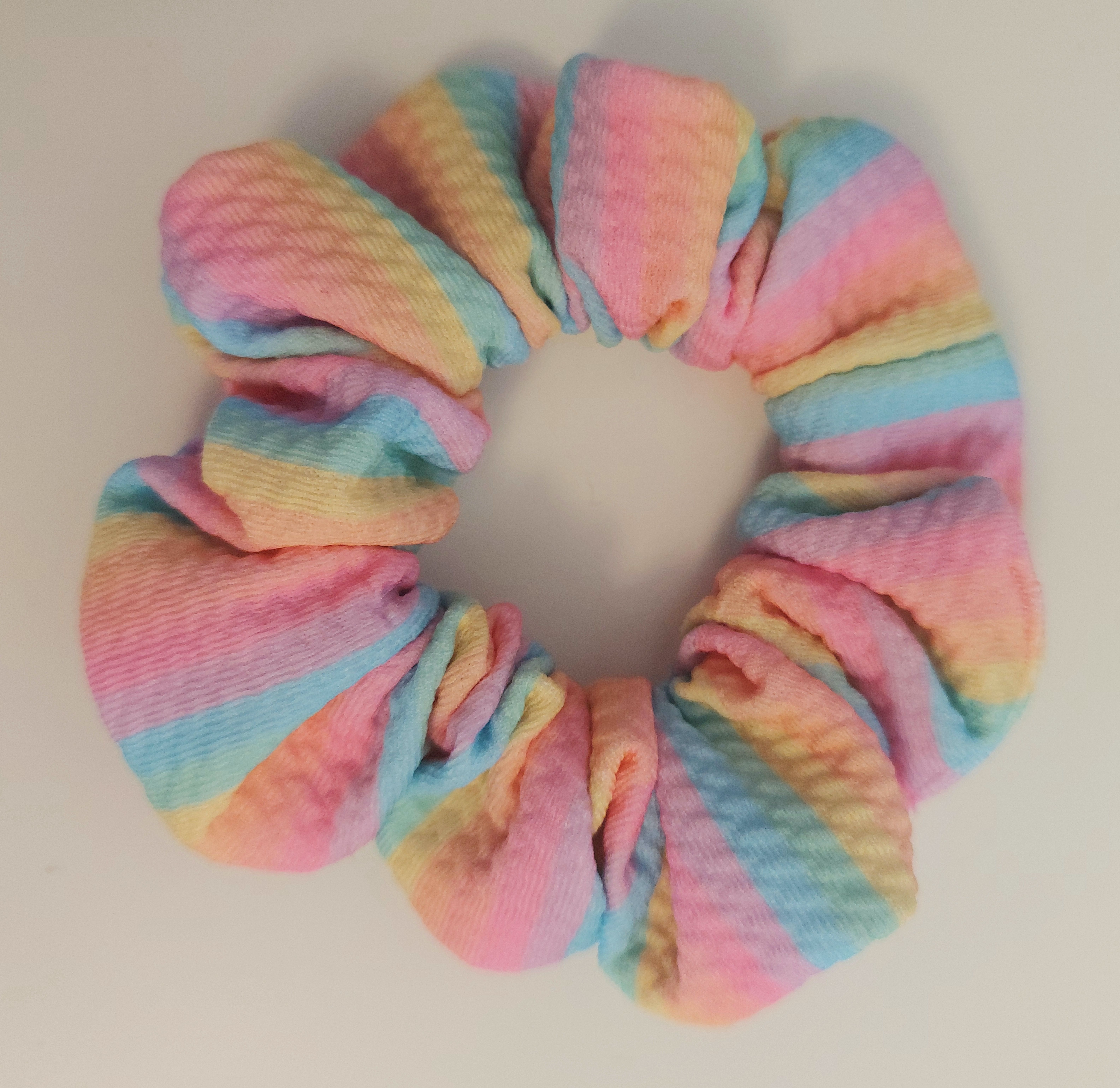 Rainbow Scrunchie for Girls, Thinner Hair or Half Ponytails in Bullet fabric.