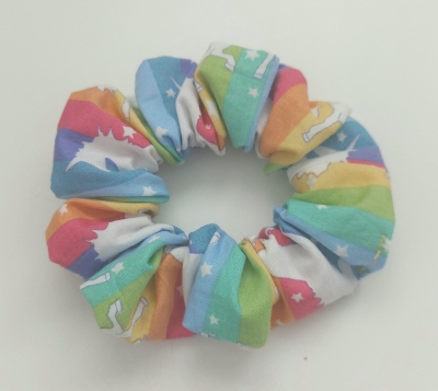 Rainbow Unicorn Scrunchie for Children, Thinner Hair or Half Ponytails in Cotton
