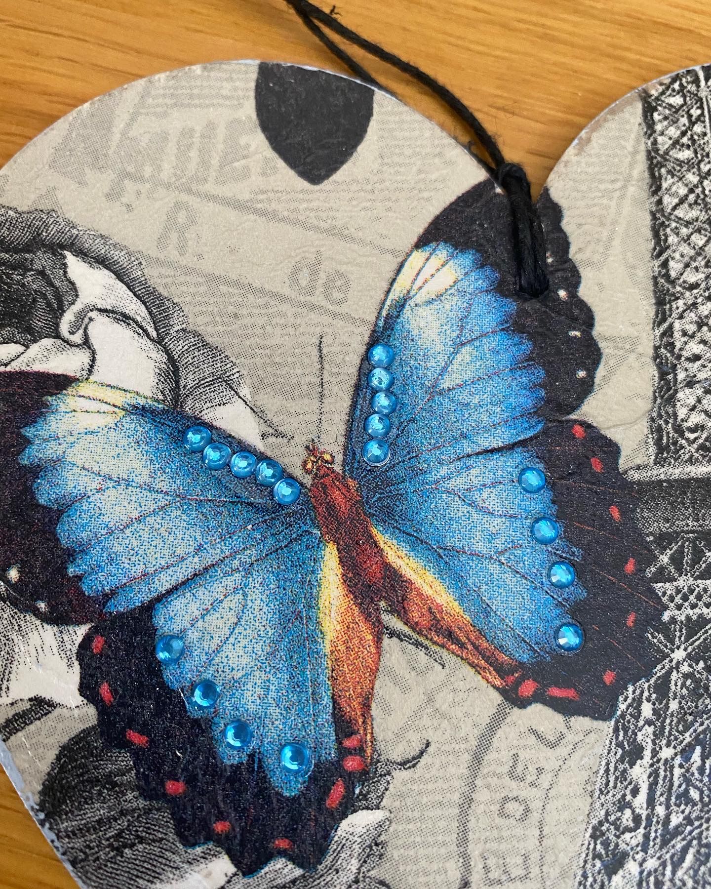 Butterfly / French themed decoupage wooden heart
