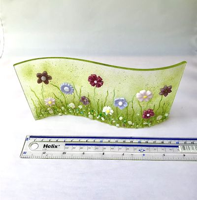 Pink Meadow Flowers Fused Glass Wave