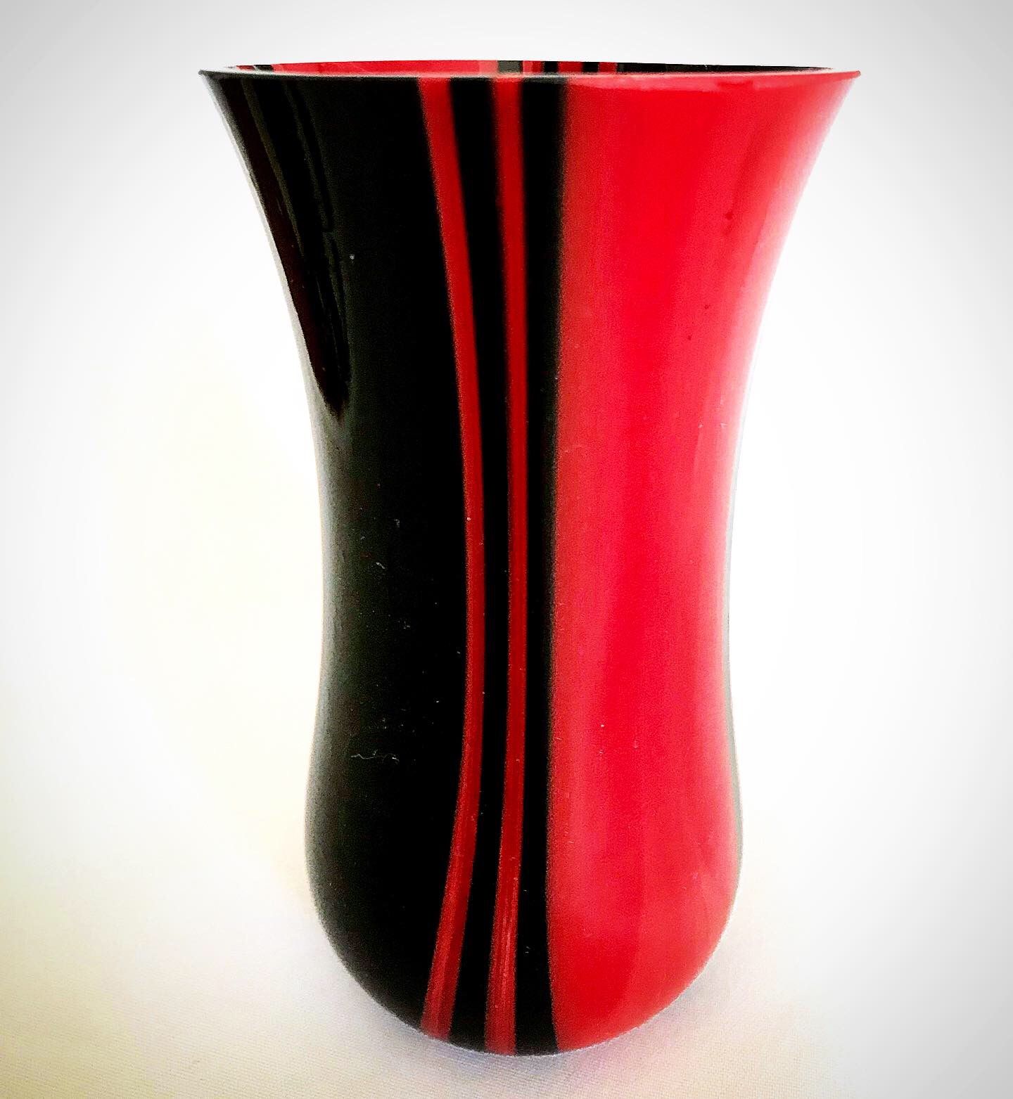 Fused Glass Red & Black Stripe Vase