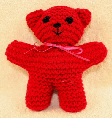 Knitted Huggable Bear Perfect for Mother's Day Gift hand knitted with love, mini teddy, knitted bear cute and cuddly available in baby pink, baby blue, scarlet and green
