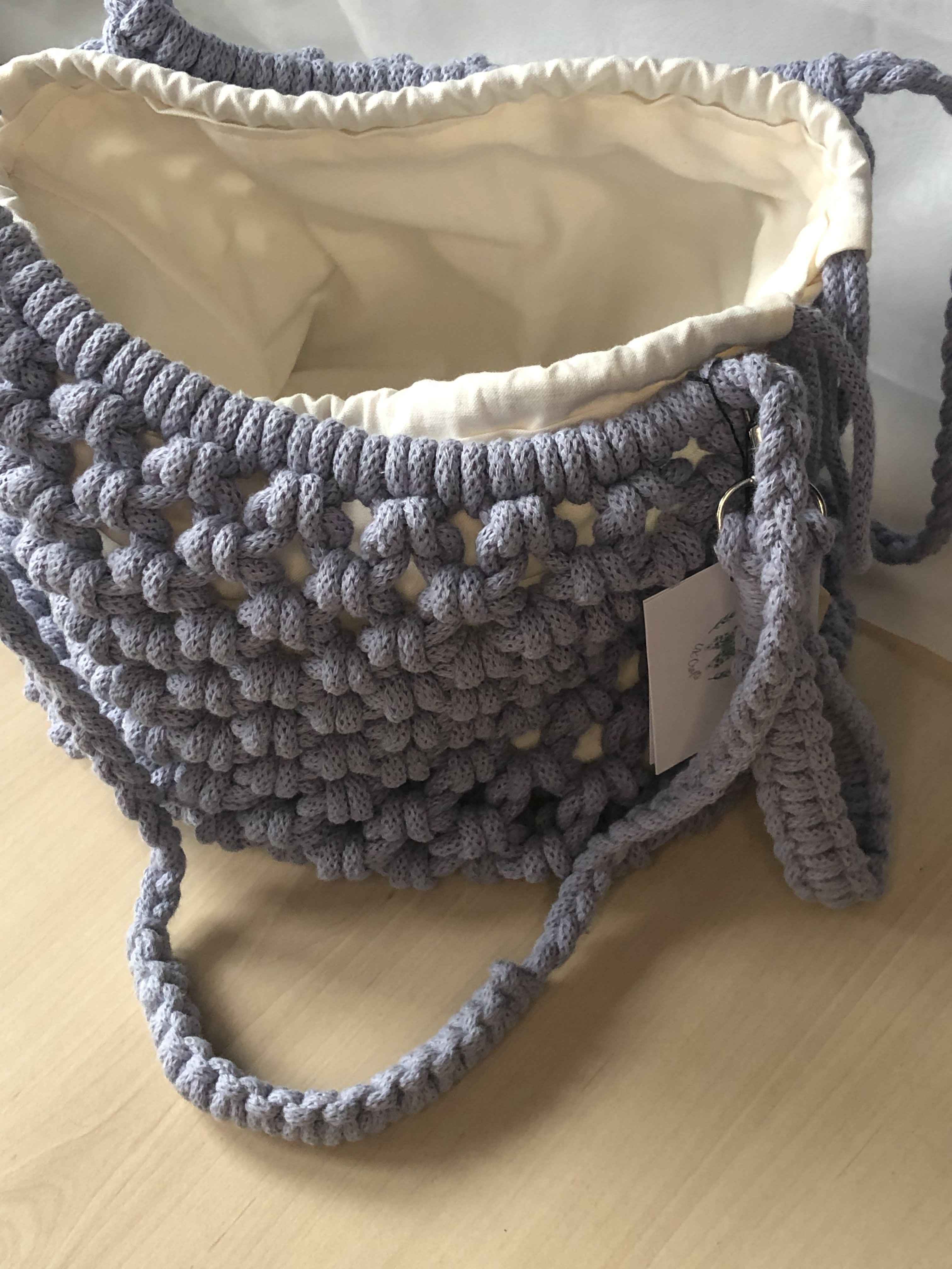 Macrame bag with removable liner. 