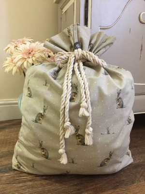 Country Hares, large drawstring storage bag.