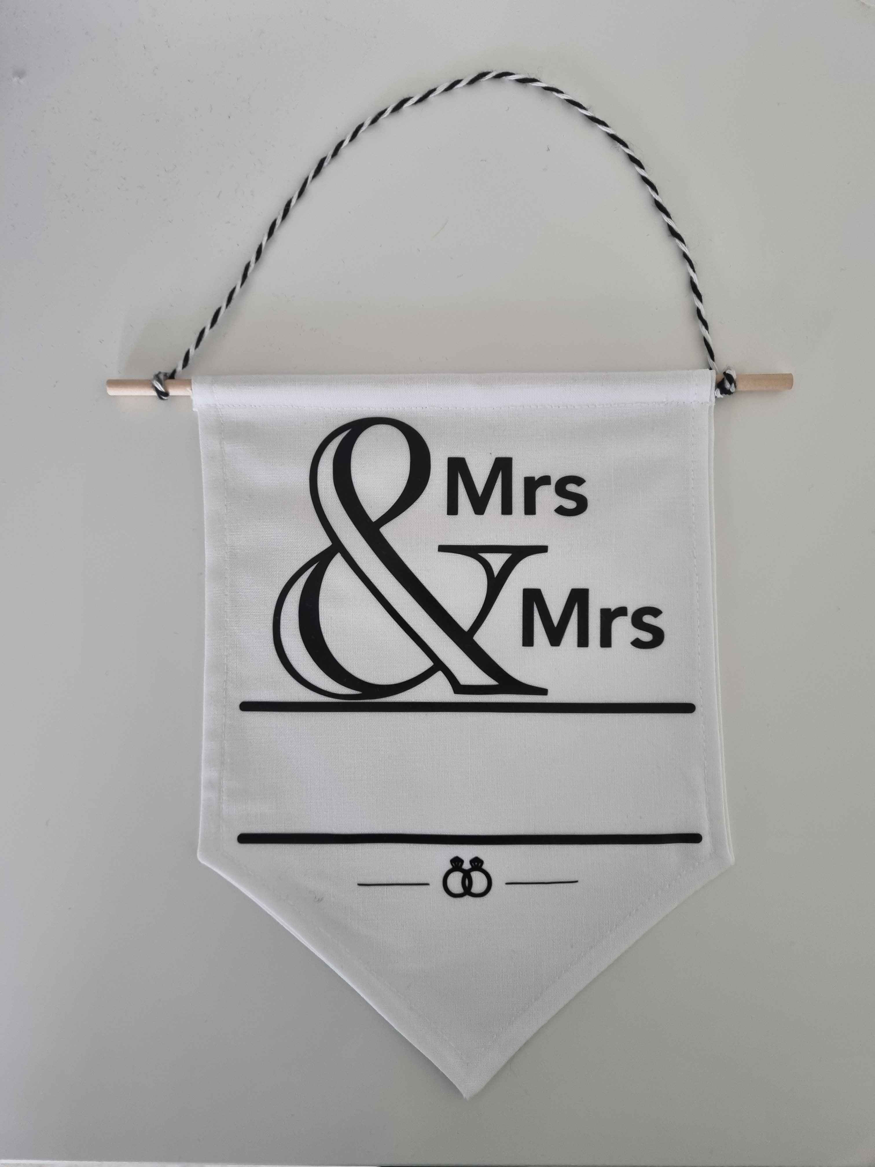 HANDMADE FABRIC WALL HANGING/FLAG - WEDDING - MRS & MRS - HOME DECOR - GIFT