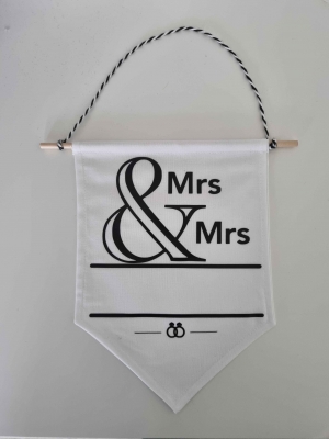 HANDMADE FABRIC WALL HANGING/FLAG - WEDDING - MRS & MRS - HOME DECOR - GIFT