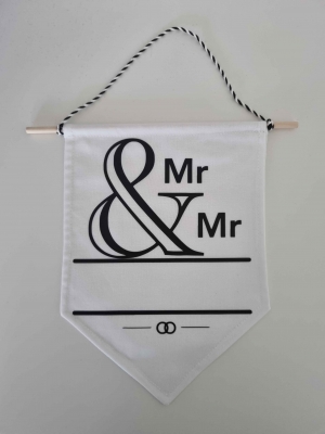HANDMADE FABRIC WALL HANGING/FLAG -MR & MR - WEDDING - GIFT - HOME DECOR