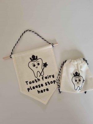 Handmade tooth fairy bag and sign 