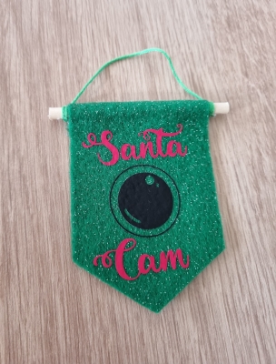 Handmade tiny felt flags - Christmas tree hanging decorations - Santa cam