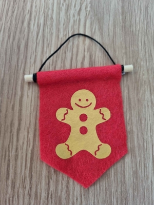 Handmade tiny felt flags - Christmas tree hanging decorations - Gingerbread Man