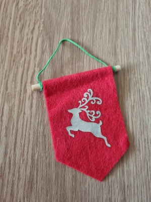 Handmade tiny felt flags - Christmas tree hanging decorations - Reindeer