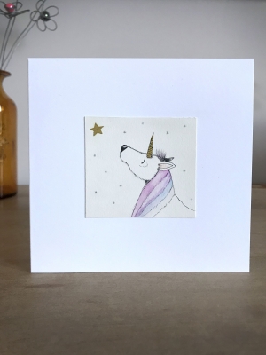 handmade-item handmade-gifts Unicorn card - original hand inked and painted