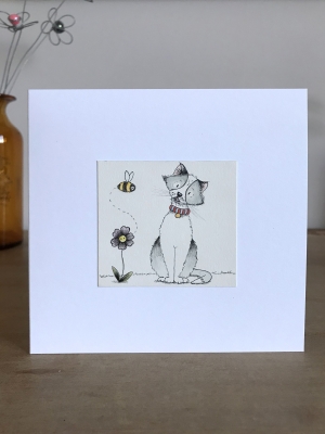 handmade-item handmade-gifts Cat card - original hand inked and painted
