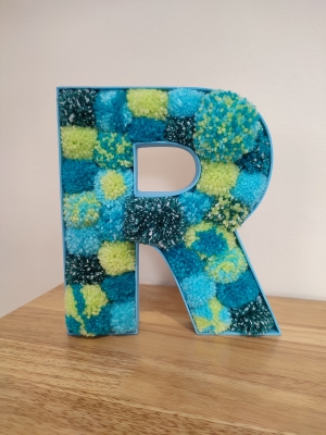Pom pom letter - Wooden letter hand painted and filled with handmade wool pom poms