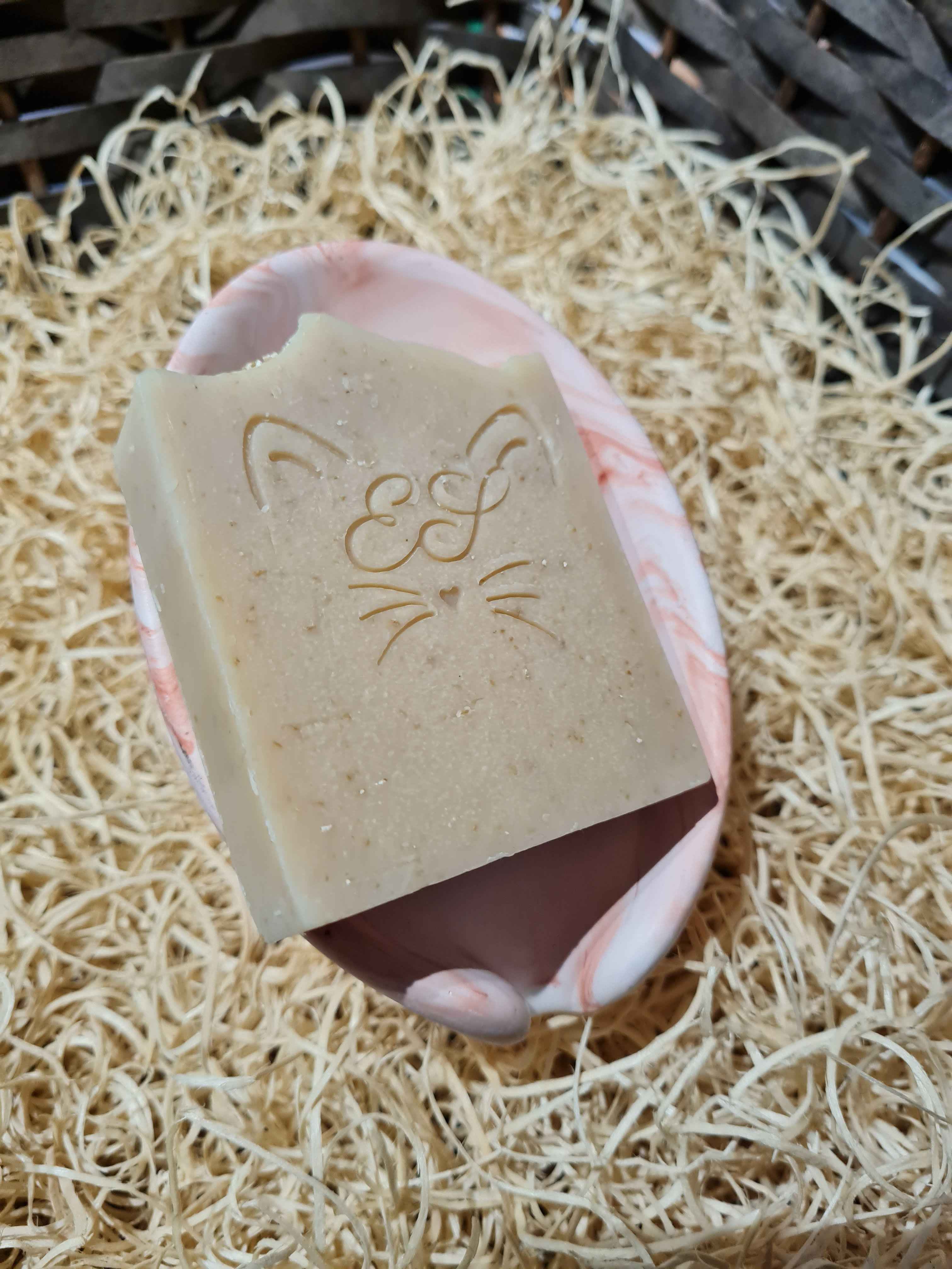 Goat's milk soap, unscented with oatmeal, honey and beeswax. 