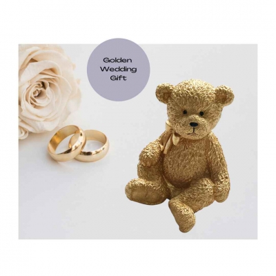Golden Wedding Anniversary Gift, Stone Golden Teddy Bear