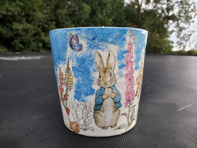 Peter Rabbit Decorated Pot in Decoupage 