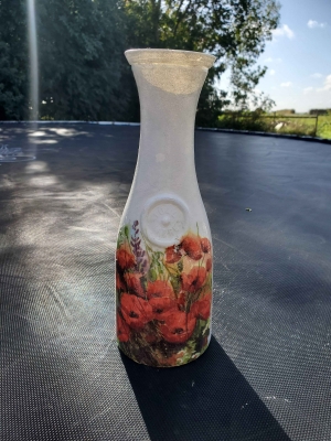 Tall Glass Vase with Poppy Design 