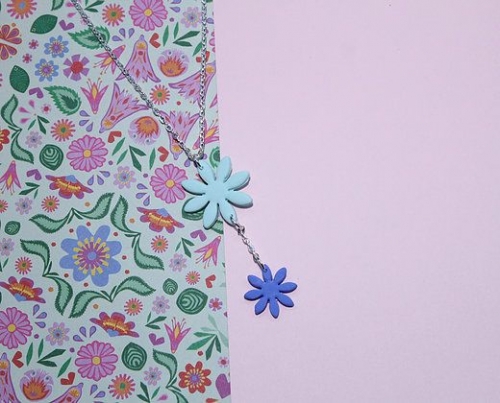 Blue Daisy with Mint Daisy Drop Necklace