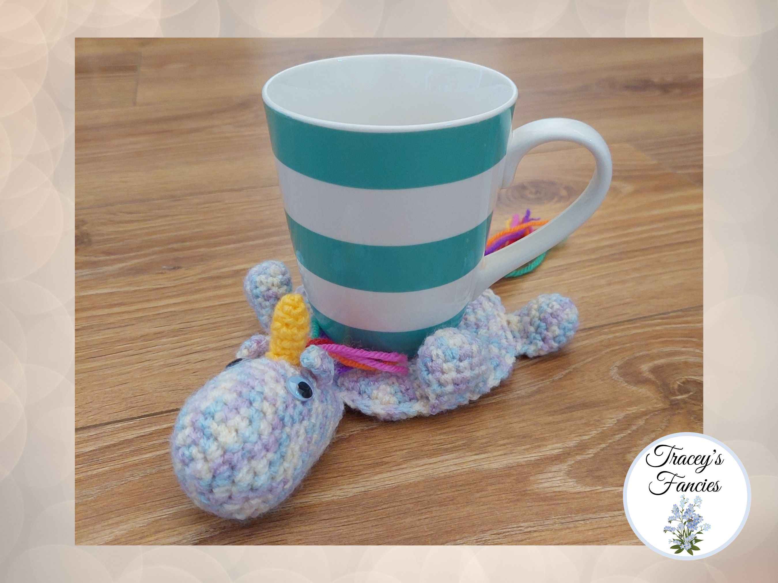 Crochet multi coloured unicorn coaster for drinks, diffusers, etc. The perfect gift for all unicorn lovers,  infact anyone on any occasion. 