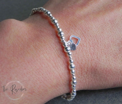 handmade-item handmade-gifts Sterling Silver Heart Beaded Bracelet