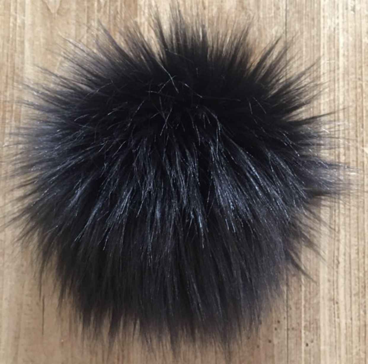 Jet Black Luxury Faux Fur Pom Pom | Size Medium | Handmade in UK | Tie or Sew on | Hand Washable