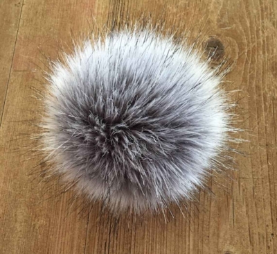 Husky Grey Pom Pom | Luxury Faux Fur | Size Medium | Handmade in UK | Hand Washable | Sew or Tie on | 4 strong attaching yarns 
