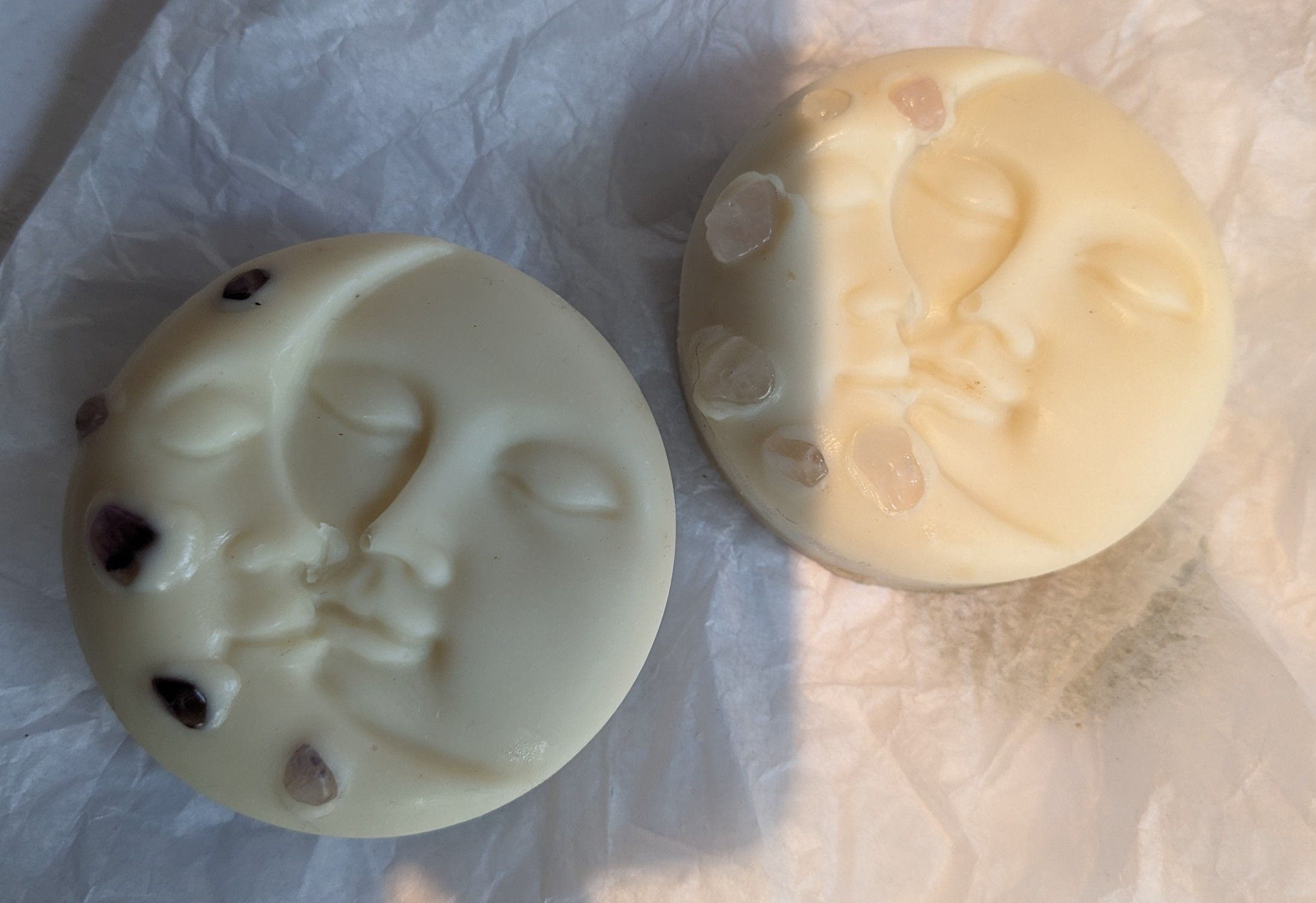 Lunar hormone balancing soap with amethyst or Rose Quartz Stones 