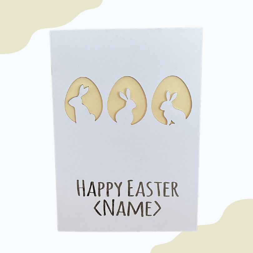 Happy Easter three bunnies personalised card